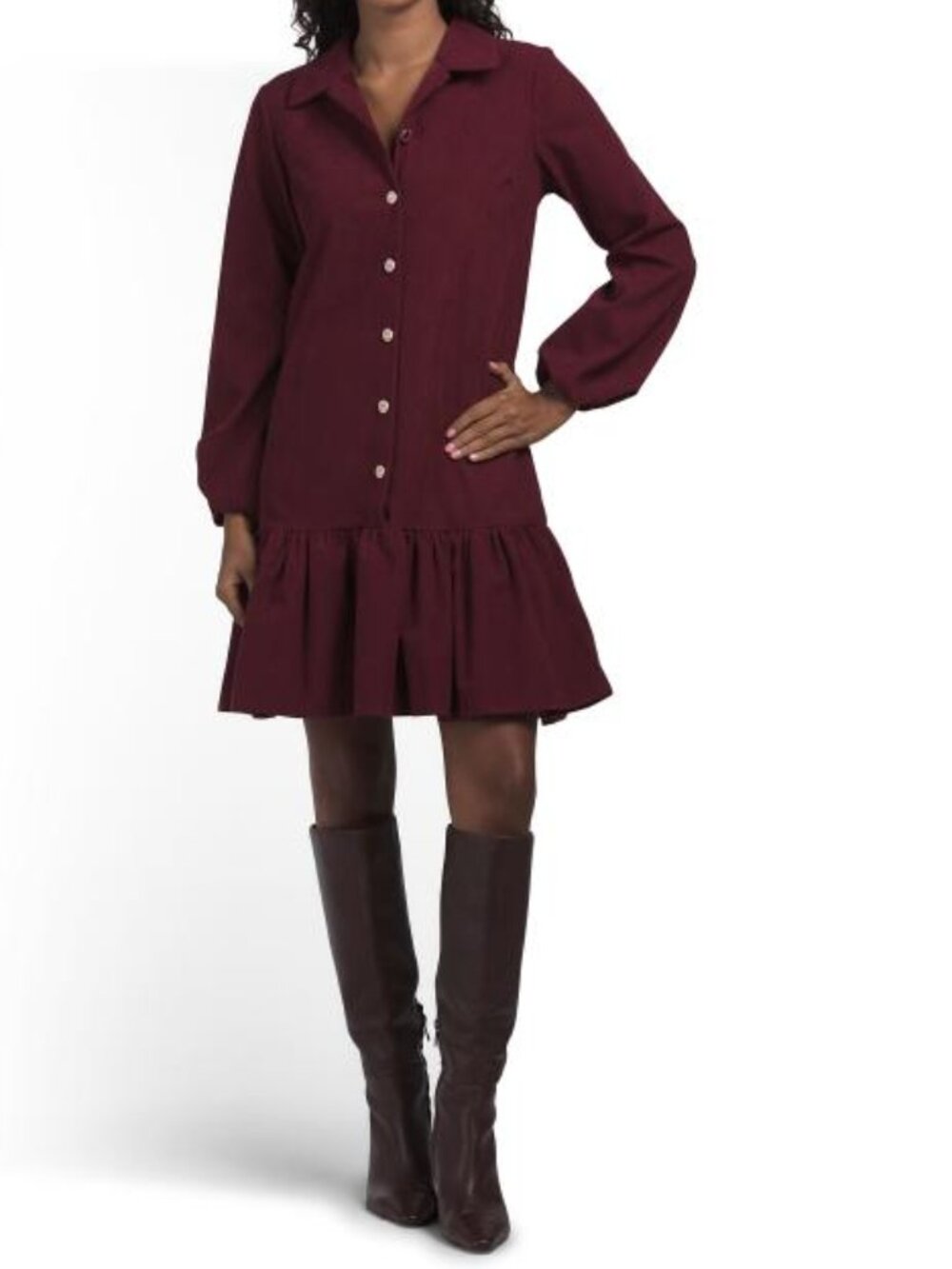ARTE81 Made In Italy Long Sleeve Corduroy Mini Dress